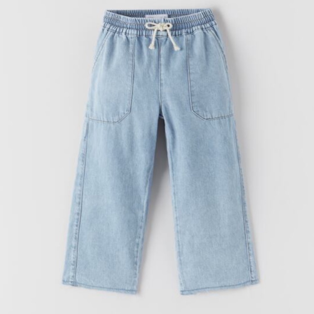 Zara light wash wide leg drawstring jeans size girls 13-14